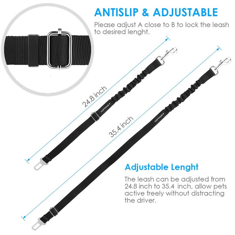 URPOWER 2 Pack Dog Seat Belt, Retractable Dog Car Harness Adjustable Pet Safety Belt with Elastic Bungee Buffer, Heavy Duty & Durable & 360 Degree Swivel Dog Seatbelts - Image 5